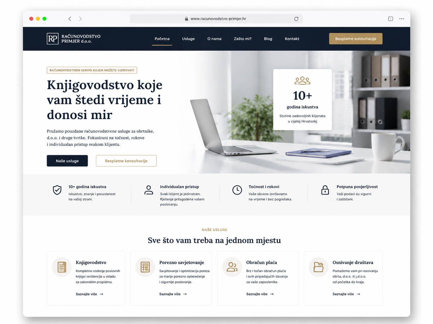 Primjer web stranice za računovodstveni ured